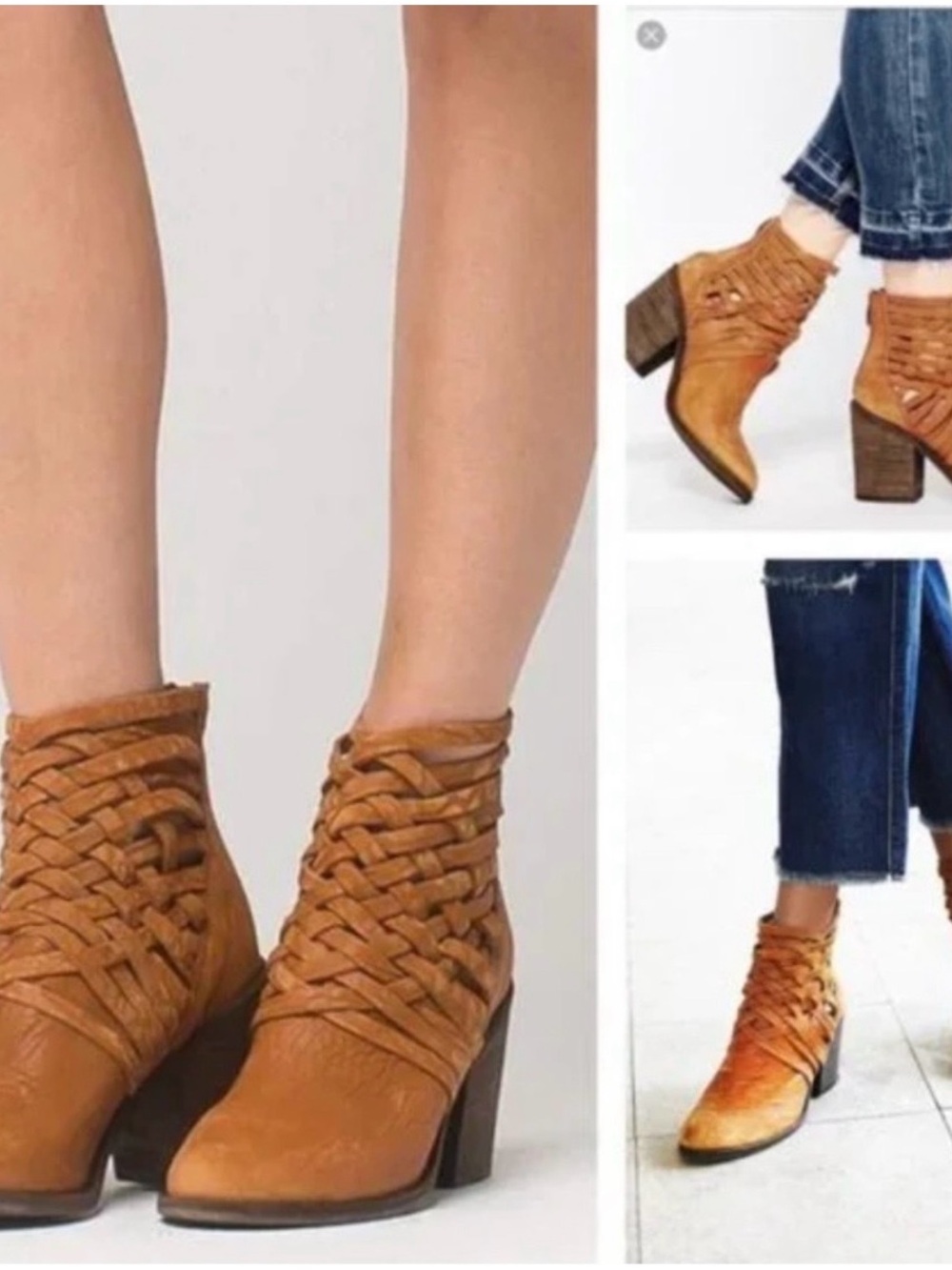 Free People Cognac Woven Ankle Booties size 39/9